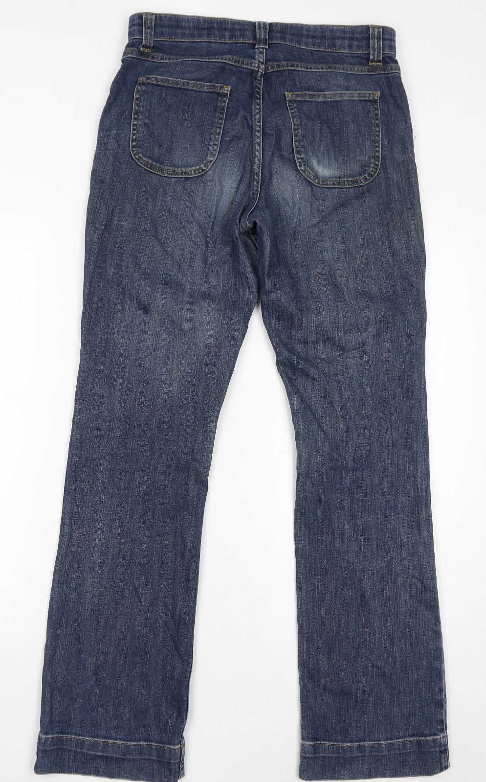 John Lewis Womens Blue Cotton Straight Jeans Size 12 L32 in Regular Zip