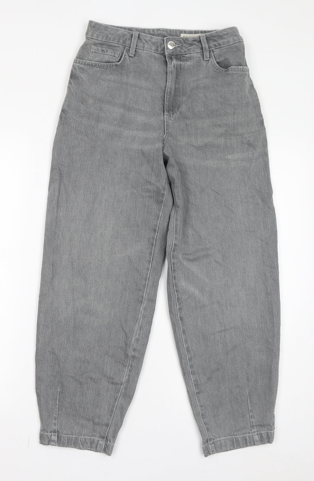 Marks and Spencer Womens Grey Cotton Mom Jeans Size 8 L26 in Regular Zip