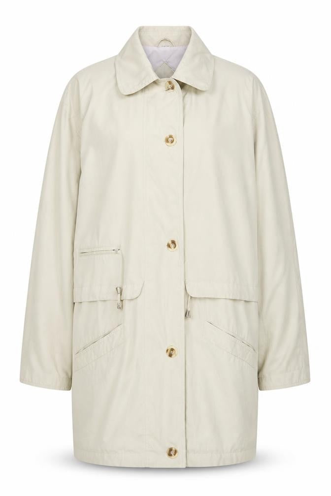 Front view of Variations women’s beige overcoat coat, size UK 16, button