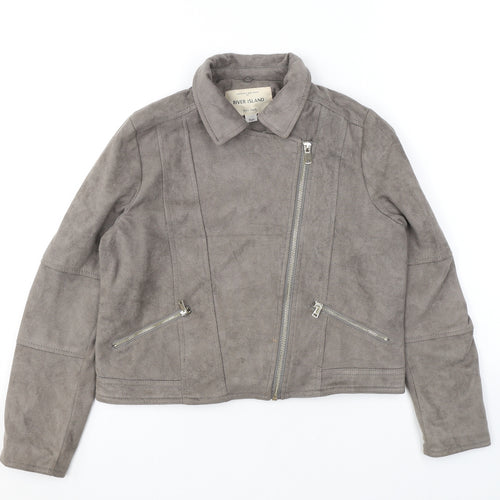 River Island Girls Brown Biker Jacket Size 11 Years Zip