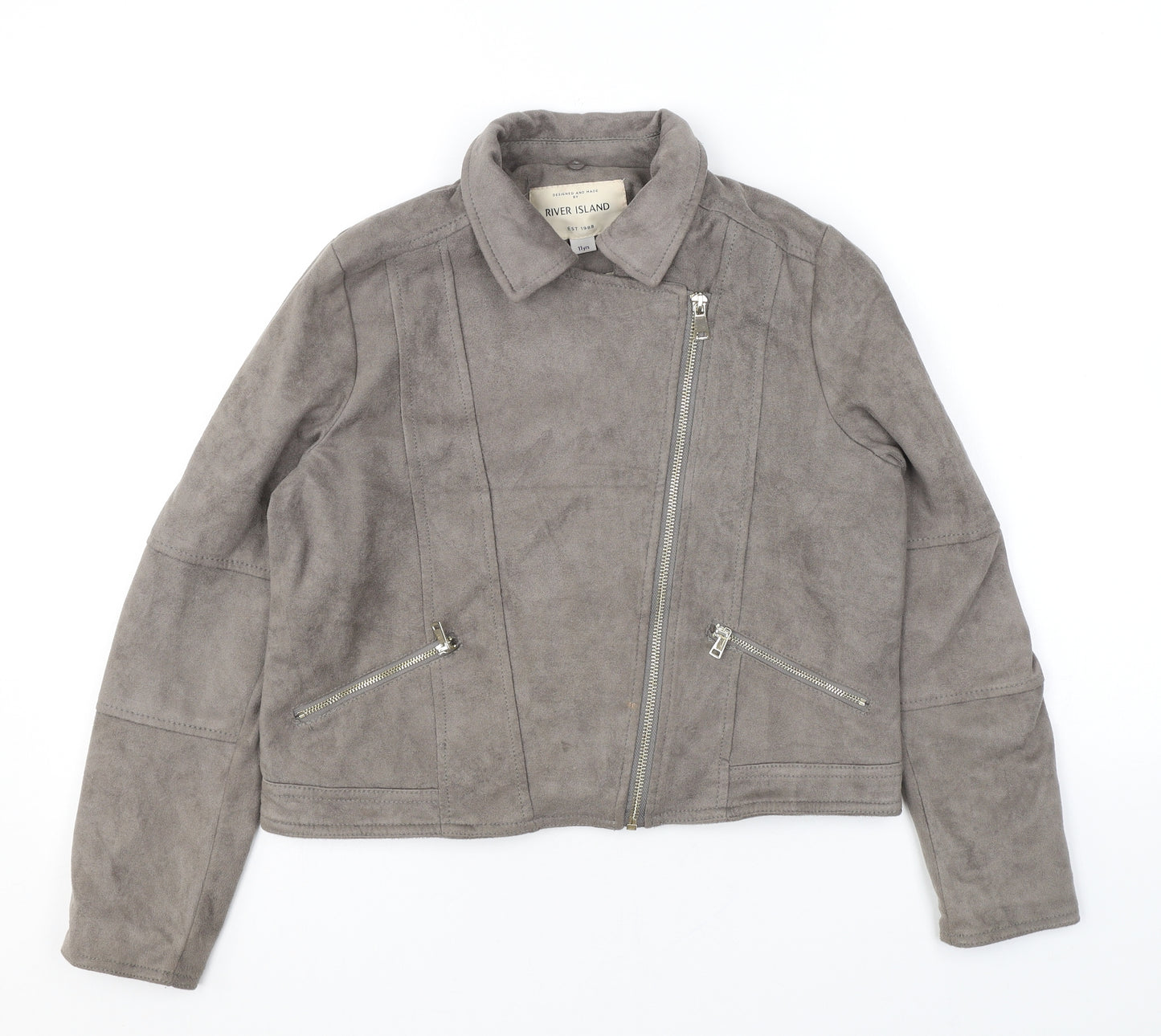 River Island Girls Brown Biker Jacket Size 11 Years Zip