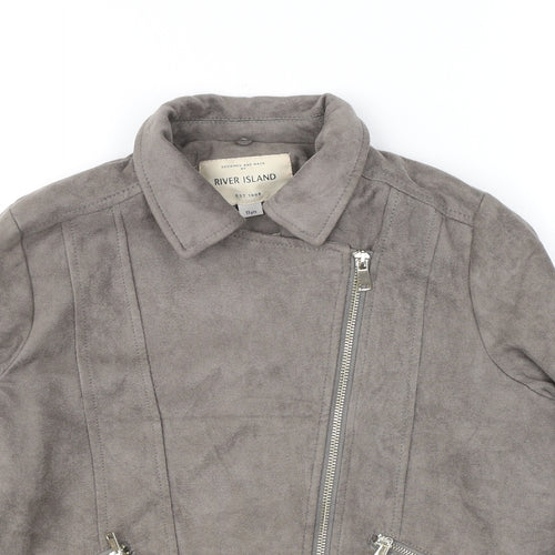 River Island Girls Brown Biker Jacket Size 11 Years Zip