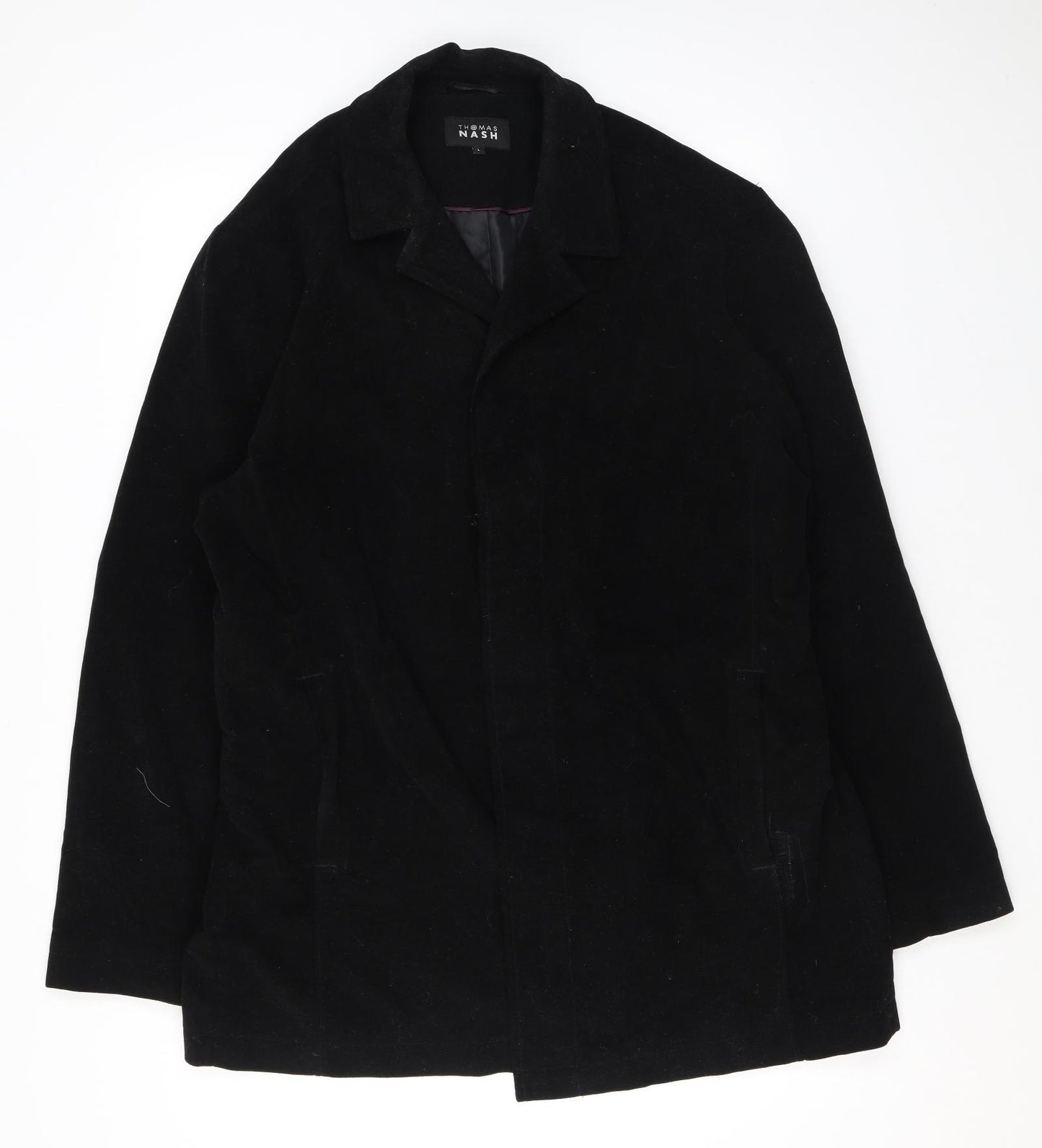 Thomas Nash Mens Black Overcoat Coat Size L Button
