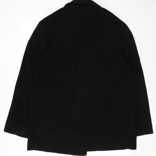 Thomas Nash Mens Black Overcoat Coat Size L Button