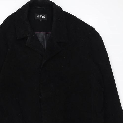 Thomas Nash Mens Black Overcoat Coat Size L Button