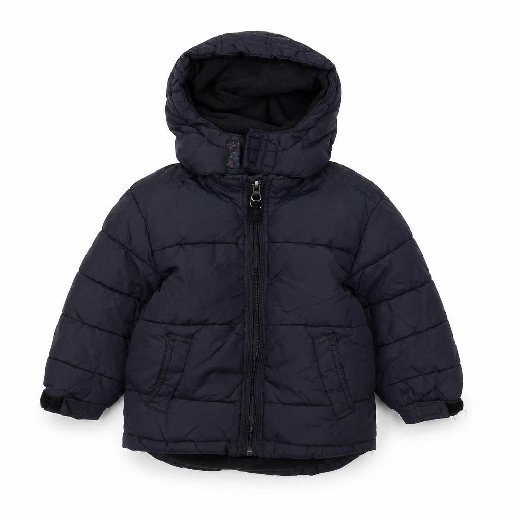 Front view of Gap boys’ black puffer jacket jacket, size 2, years zip