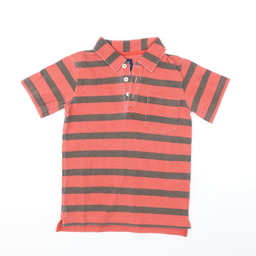 Boden Boys Red Striped Cotton Basic Polo Size 5-6 Years Collared Button