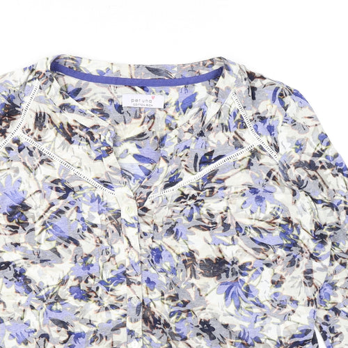 Per Una Womens Ivory Floral Cotton Basic Blouse Size 14 V-Neck
