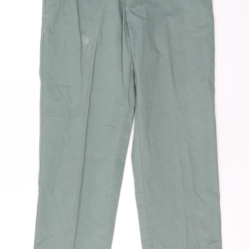 Marks and Spencer Mens Green Cotton Chino Trousers Size 32 in L30 in Regular Zip