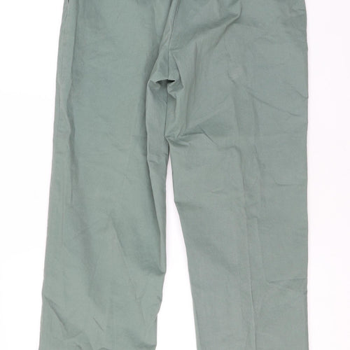 Marks and Spencer Mens Green Cotton Chino Trousers Size 32 in L30 in Regular Zip