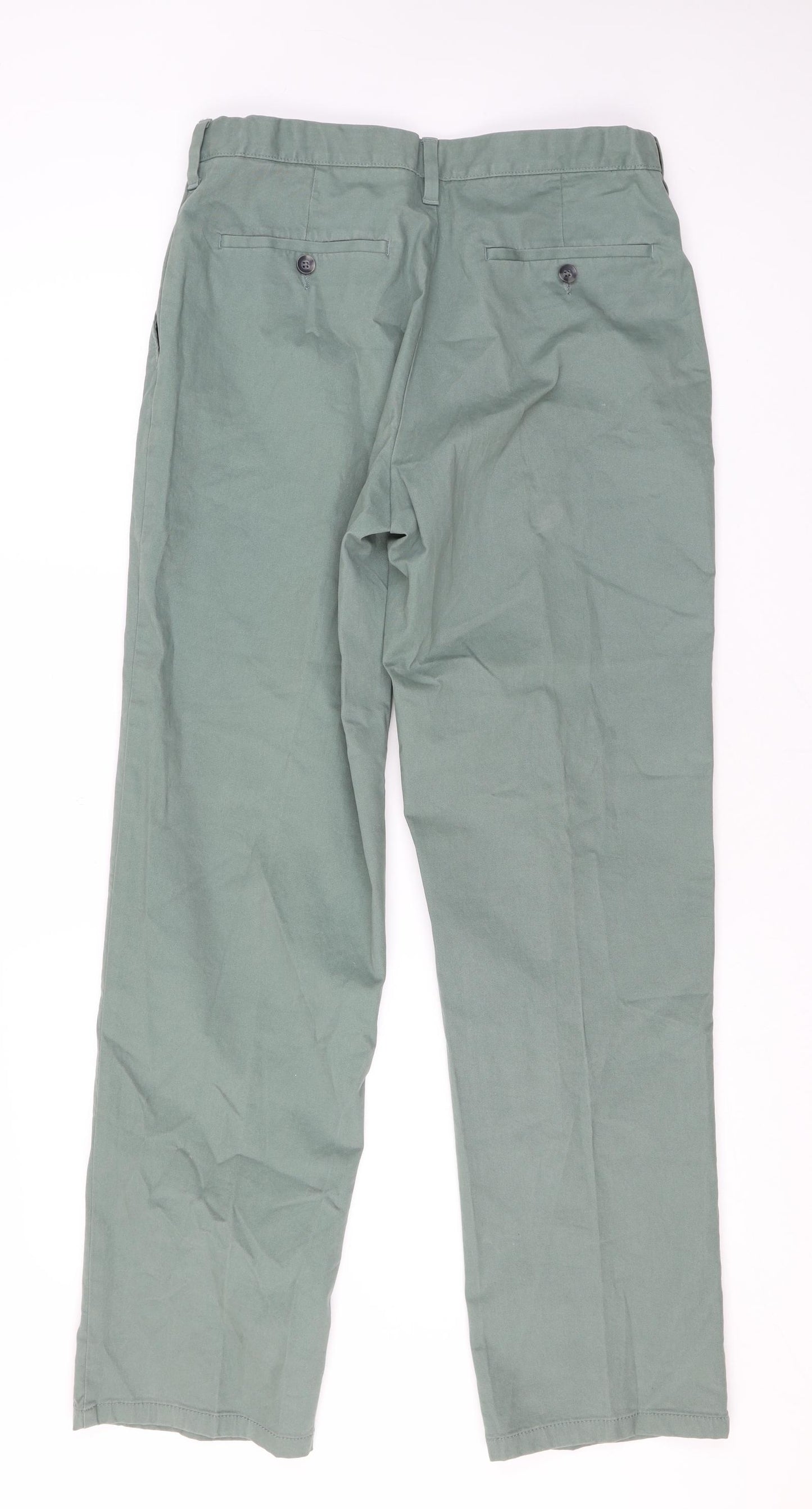 Marks and Spencer Mens Green Cotton Chino Trousers Size 32 in L30 in Regular Zip