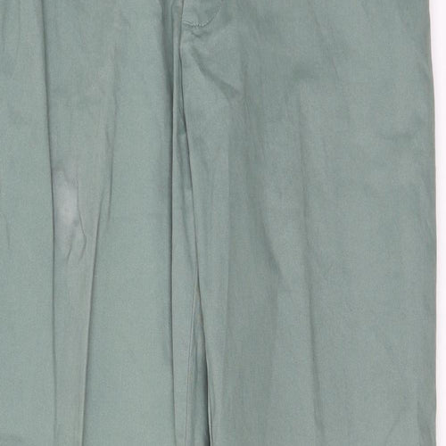 Marks and Spencer Mens Green Cotton Chino Trousers Size 32 in L30 in Regular Zip