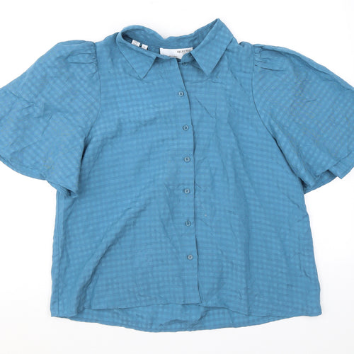 Selected Femme Womens Blue Check Polyester Basic Button-Up Size 14 Collared