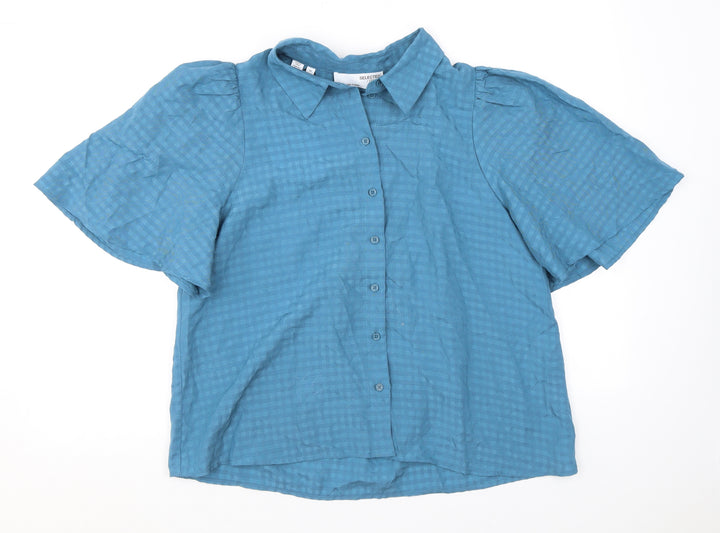 Selected Femme Womens Blue Check Polyester Basic Button-Up Size 14 Collared