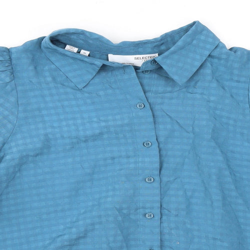 Selected Femme Womens Blue Check Polyester Basic Button-Up Size 14 Collared
