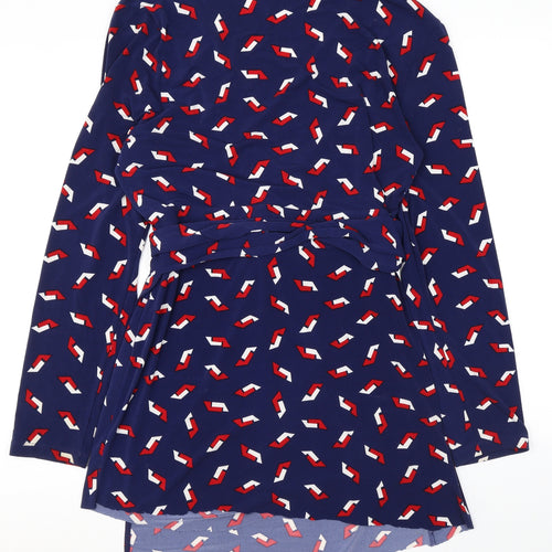 Moda Womens Blue Geometric Polyester Wrap Dress Size XL V-Neck Tie