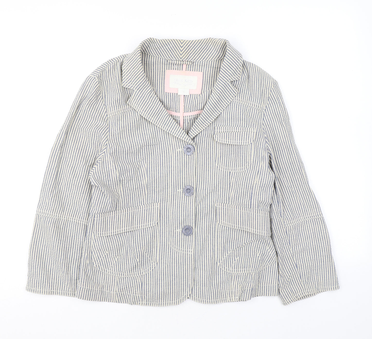 Jack Wills Womens Ivory Striped Jacket Blazer Size 12 Button
