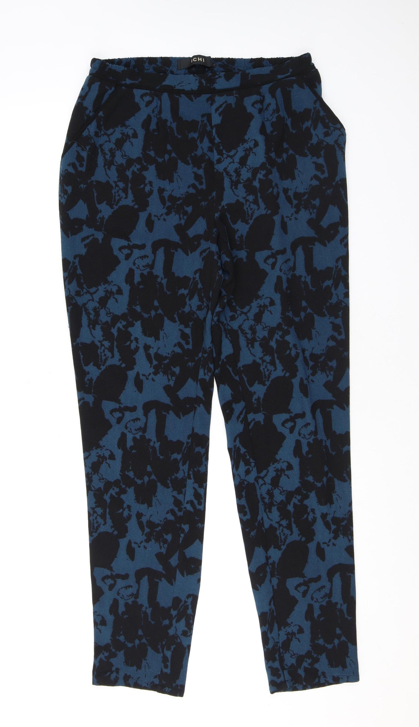 ICHI Womens Blue Geometric Polyester Trousers Size S L28 in Regular