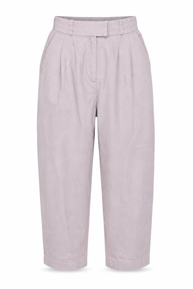 Front view of H&M women’s purple lyocell trousers, size UK 8, 24-inch leg regular zip