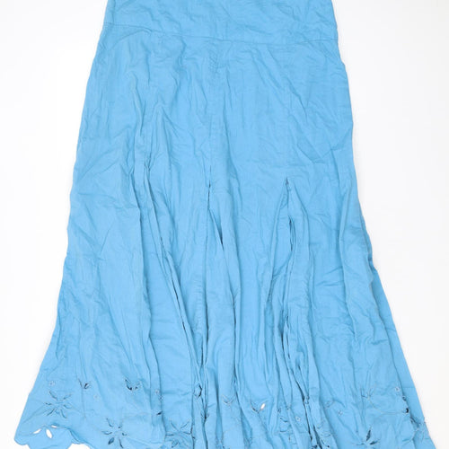 Long Tall Sally Womens Blue Floral Cotton A-Line Skirt Size 18 Zip - Broderie Anglaise