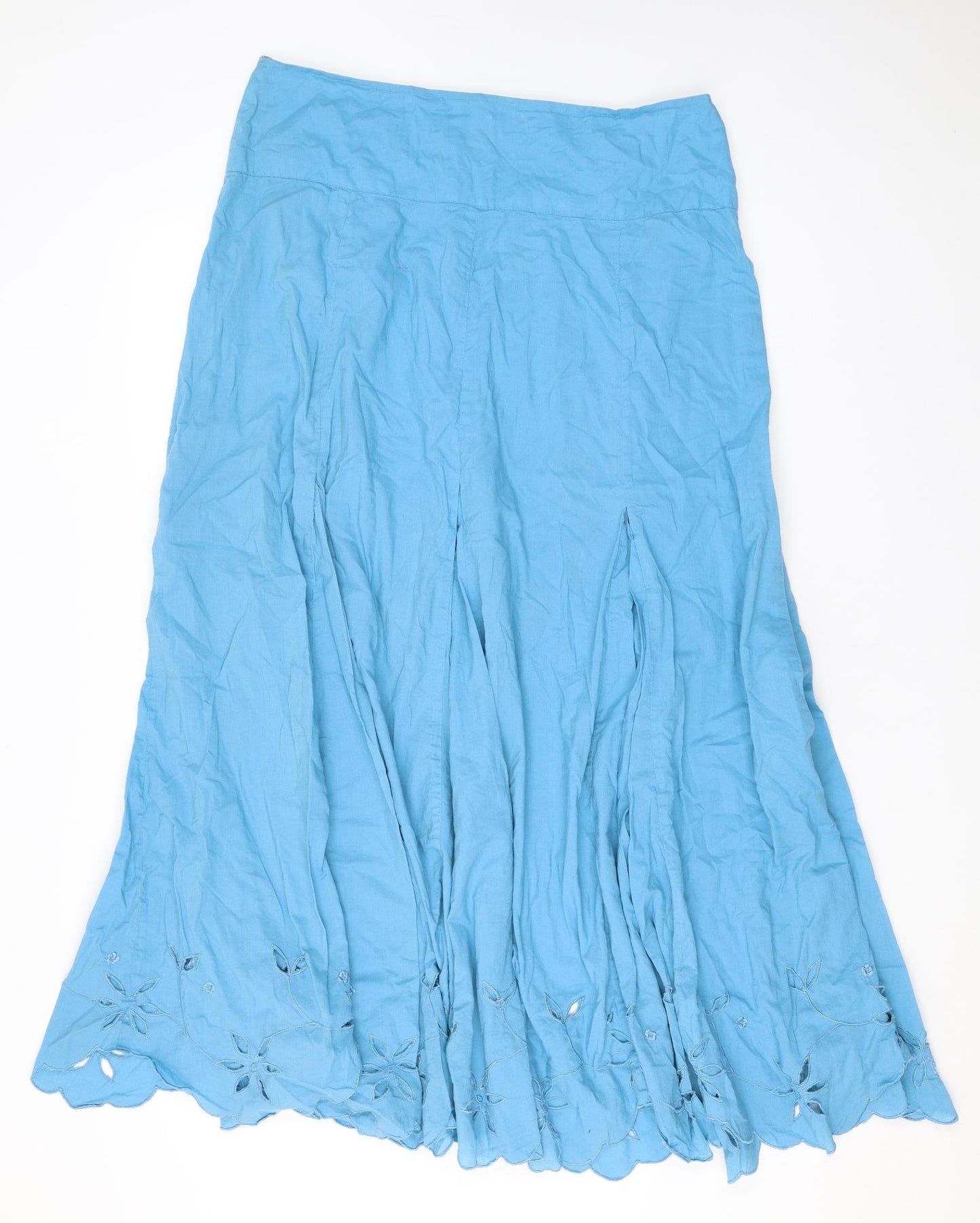 Long Tall Sally Womens Blue Floral Cotton A-Line Skirt Size 18 Zip - Broderie Anglaise