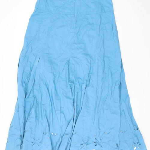 Long Tall Sally Womens Blue Floral Cotton A-Line Skirt Size 18 Zip - Broderie Anglaise