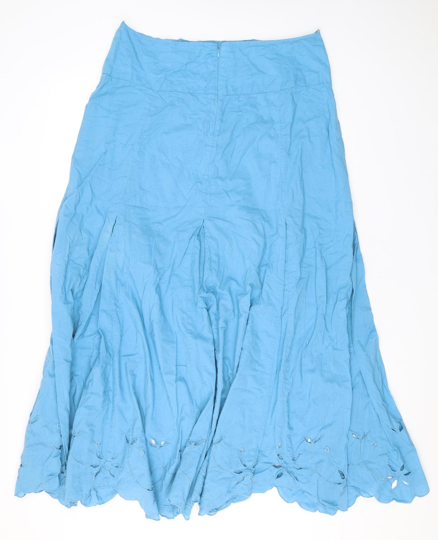 Long Tall Sally Womens Blue Floral Cotton A-Line Skirt Size 18 Zip - Broderie Anglaise