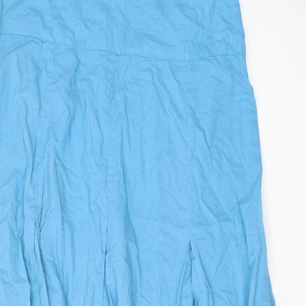 Long Tall Sally Womens Blue Floral Cotton A-Line Skirt Size 18 Zip - Broderie Anglaise