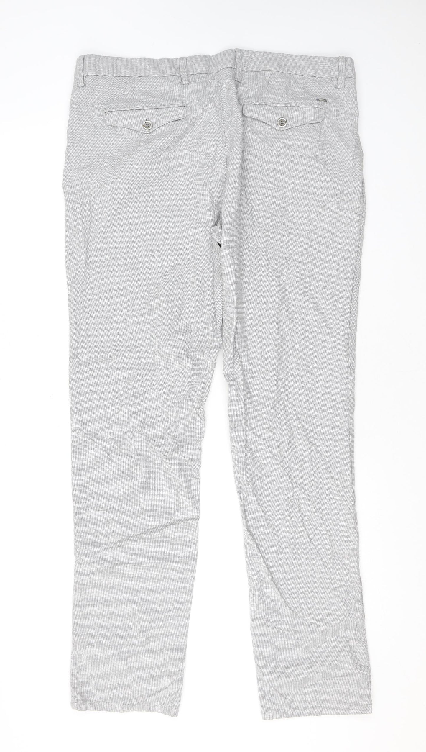 Massimo Dutti Mens Grey Cotton Trousers Size 46 in L32 in Regular Zip