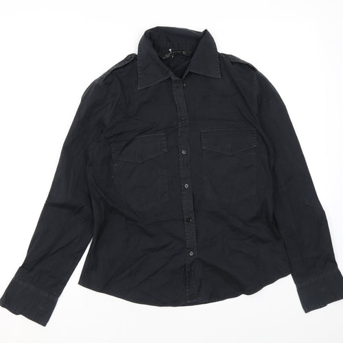 Zara Womens Black Cotton Basic Button-Up Size M Collared