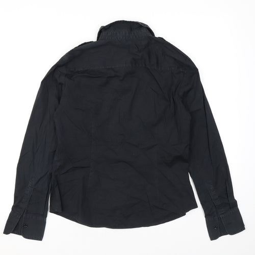 Zara Womens Black Cotton Basic Button-Up Size M Collared