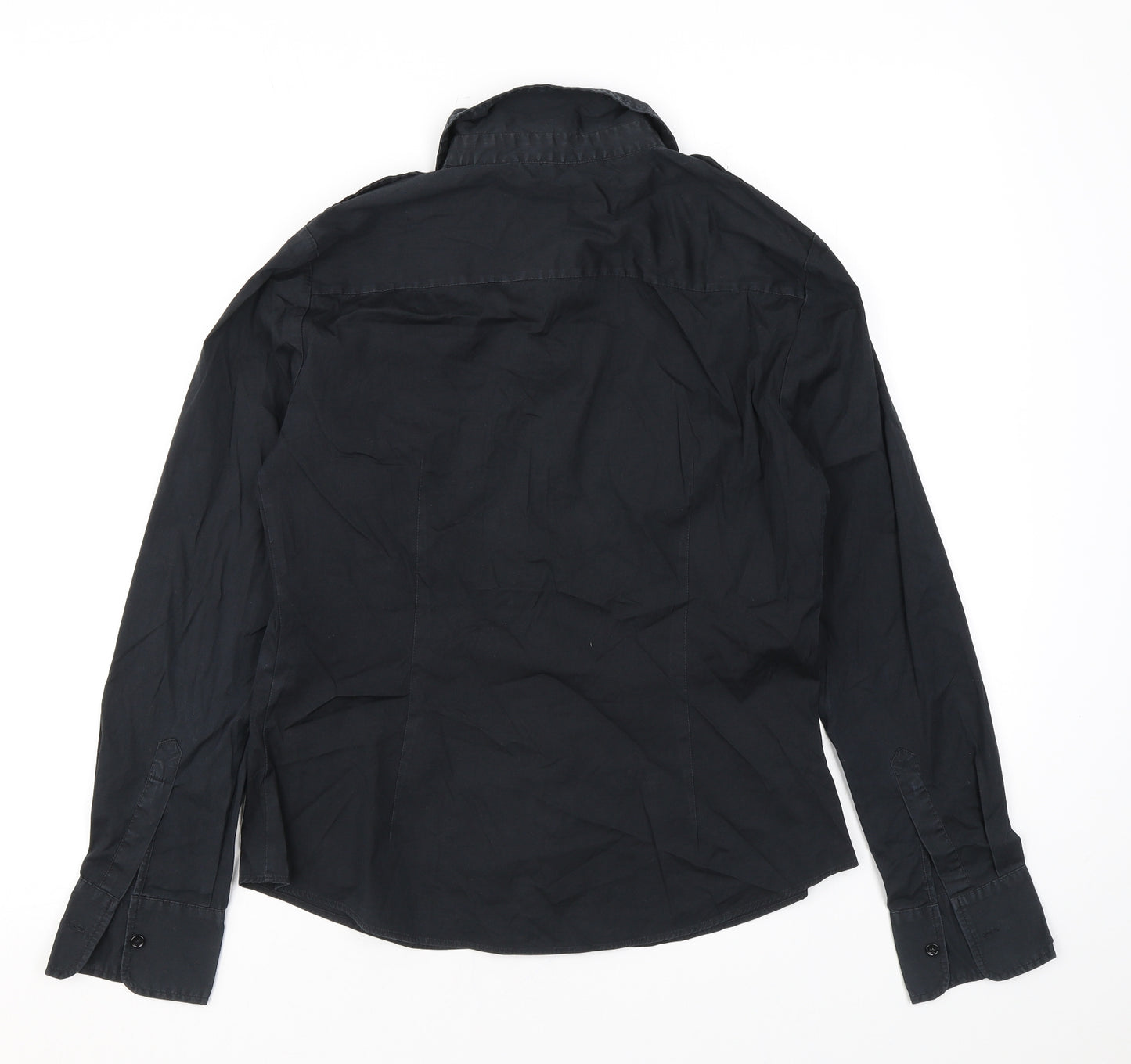 Zara Womens Black Cotton Basic Button-Up Size M Collared