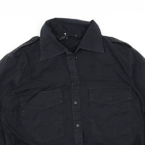 Zara Womens Black Cotton Basic Button-Up Size M Collared