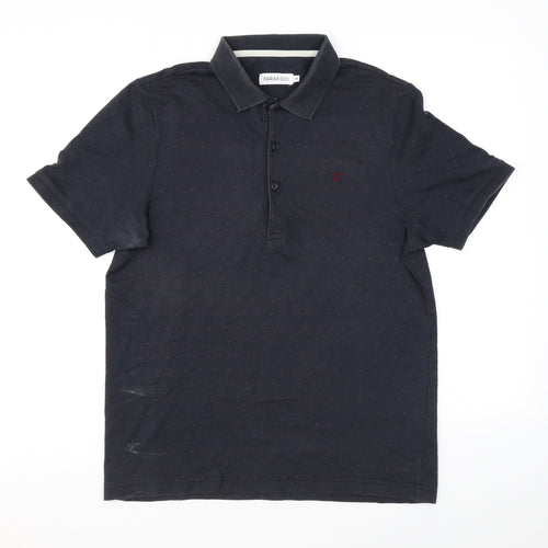 Farah Mens Black Polka Dot Cotton Polo Size M Collared Button