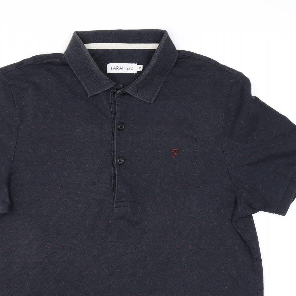 Farah Mens Black Polka Dot Cotton Polo Size M Collared Button