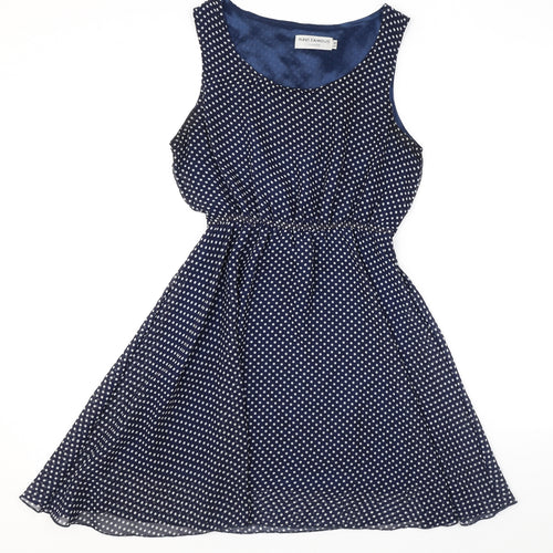 Ravi Famous Womens Blue Polka Dot Polyester A-Line Size S Scoop Neck Tie