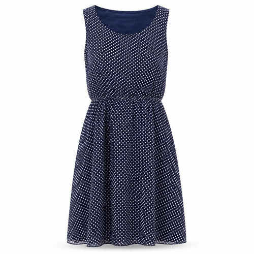 Ravi Famous Womens Blue Polka Dot Polyester A-Line Size S Scoop Neck Tie