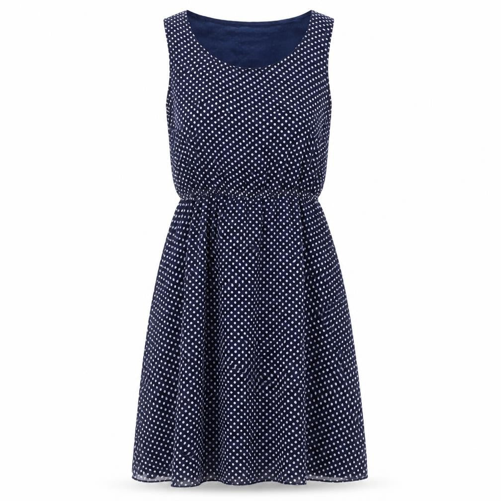Ravi Famous Womens Blue Polka Dot Polyester A-Line Size S Scoop Neck Tie