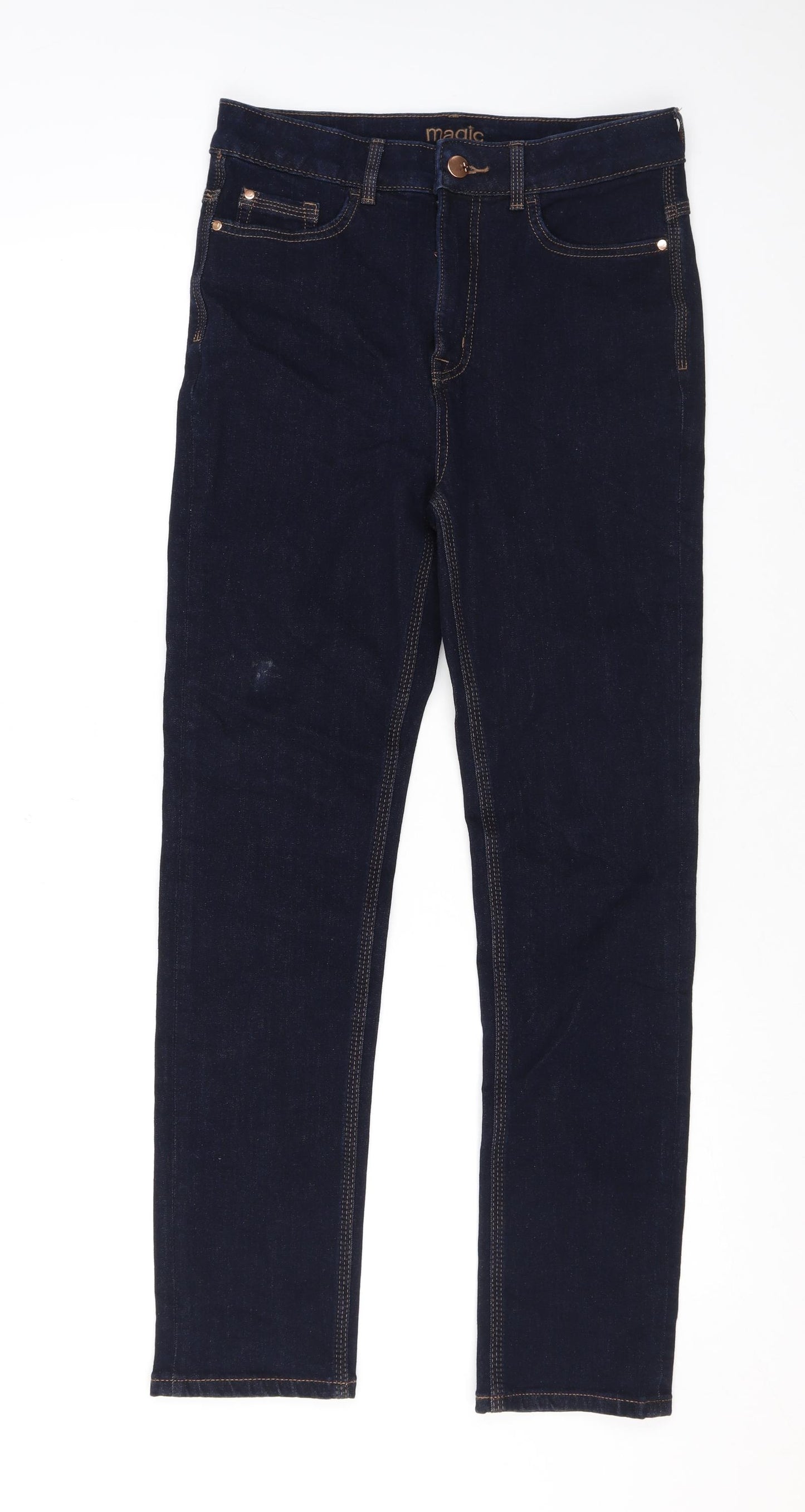 Marks and Spencer Womens Blue Cotton Straight Jeans Size 10 L27 in Regular Zip
