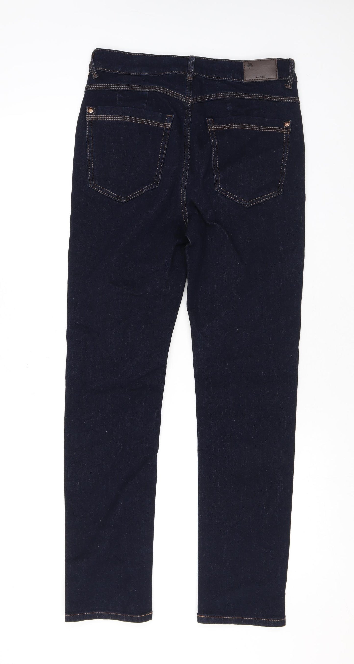 Marks and Spencer Womens Blue Cotton Straight Jeans Size 10 L27 in Regular Zip