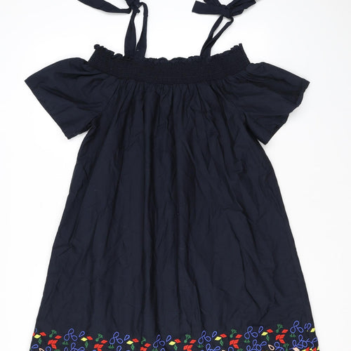 Marks and Spencer Womens Black Floral Cotton A-Line Size 16 Off the Shoulder Pullover - Embroidery Cold Shoulder