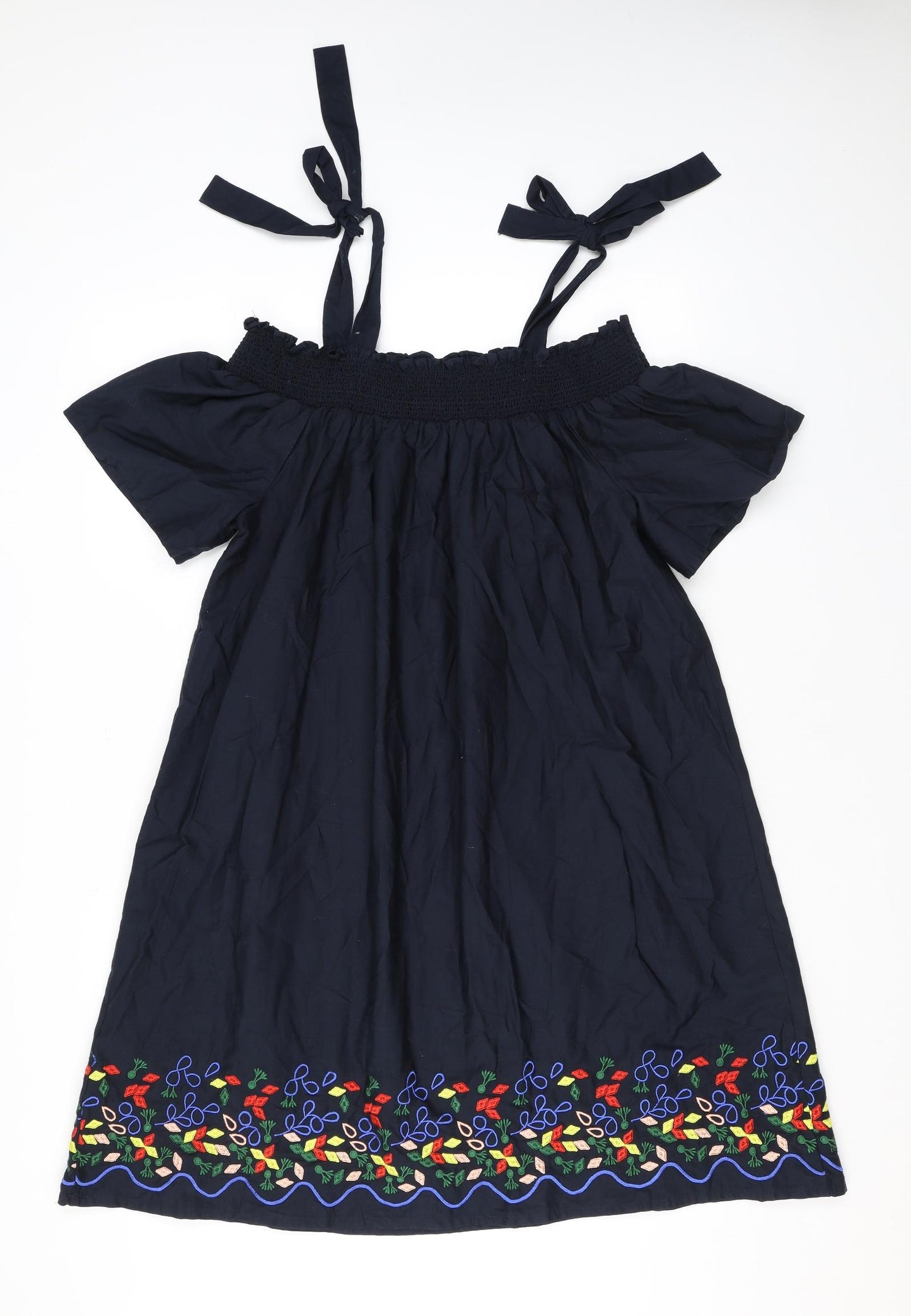 Marks and Spencer Womens Black Floral Cotton A-Line Size 16 Off the Shoulder Pullover - Embroidery Cold Shoulder