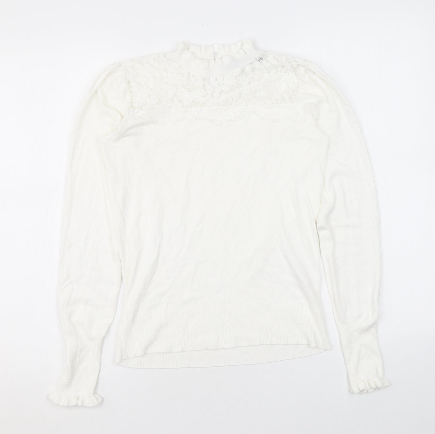Oasis Womens White Mock Neck Viscose Pullover Jumper Size XS - Lace