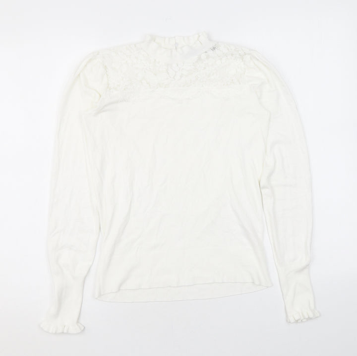 Oasis Womens White Mock Neck Viscose Pullover Jumper Size XS - Lace
