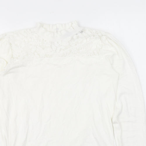 Oasis Womens White Mock Neck Viscose Pullover Jumper Size XS - Lace
