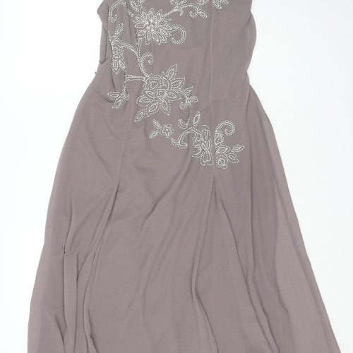 Joanna Hope Womens Beige Polyester Tank Dress Size 14 Square Neck Zip - Beaded Flower Detail