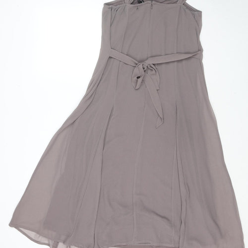 Joanna Hope Womens Beige Polyester Tank Dress Size 14 Square Neck Zip - Beaded Flower Detail