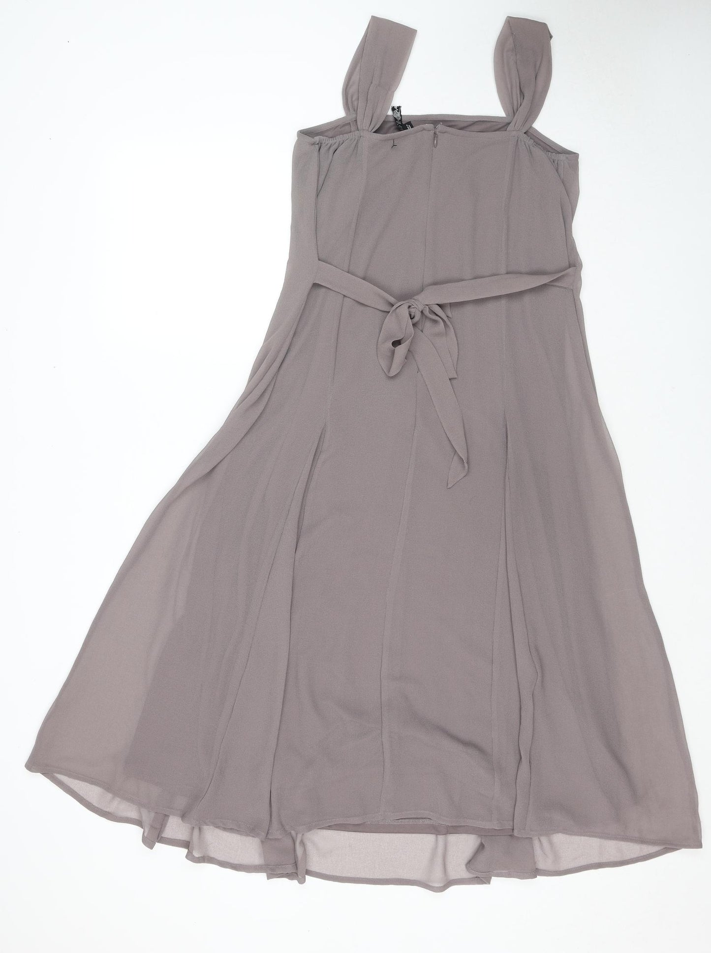 Joanna Hope Womens Beige Polyester Tank Dress Size 14 Square Neck Zip - Beaded Flower Detail