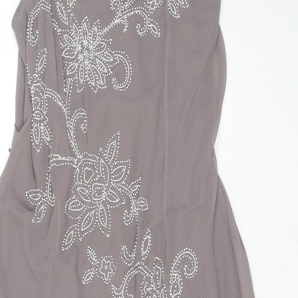 Joanna Hope Womens Beige Polyester Tank Dress Size 14 Square Neck Zip - Beaded Flower Detail