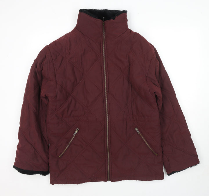 Etam Womens Red Quilted Jacket Size 12 Zip